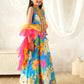 Girls Multi Ethnic Floral Print Satin Circular Lehenga & Choli With Dupatta