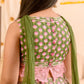 Girls Olive-Green Ethnic Booti Printed Cotton Circular Lehenga & Choli With Dupatta