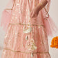 Girls Peach Ethnic Foil Print Shimmer Lurex Circular Lehenga & Choli With Dupatta