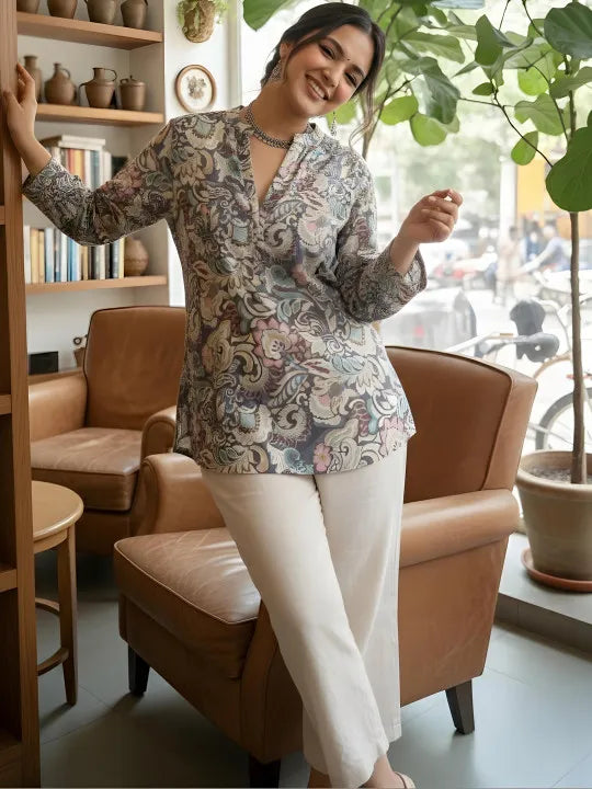 Ethnic Motifs Printed V-Neck Pure Cotton Kurti