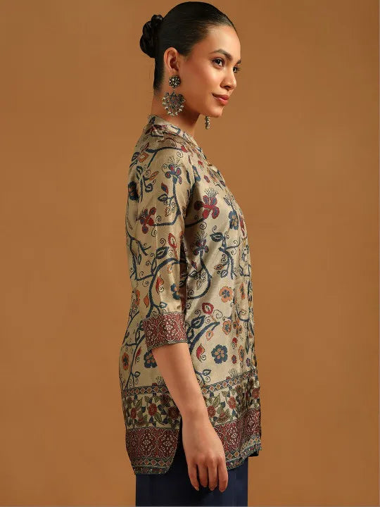 Mandarin Collar Printed Ethnic Tunic