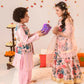 Girls Beige Ethnic Floral Printed Dupion Panelled Lehenga & Choli With Dupatta
