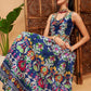 Women Navy Floral Sleeveless Anarkali Maxi Kurta