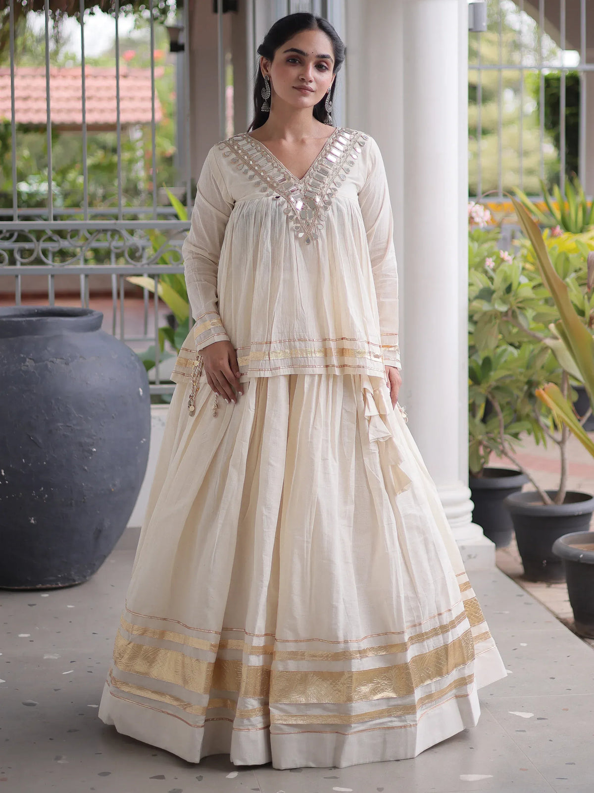 Green Gota-Laced Navratri Wear Lehenga With Peplum Top
