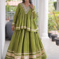 Green Gota-Laced Navratri Wear Lehenga With Peplum Top