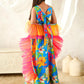 Girls Multi Ethnic Floral Print Satin Circular Lehenga & Choli With Dupatta