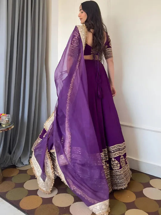 Embroidered Silk Georgette Lehenga & Pure Georgette Blouse With Organza Dupatta