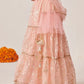 Girls Peach Ethnic Foil Print Shimmer Lurex Circular Lehenga & Choli With Dupatta