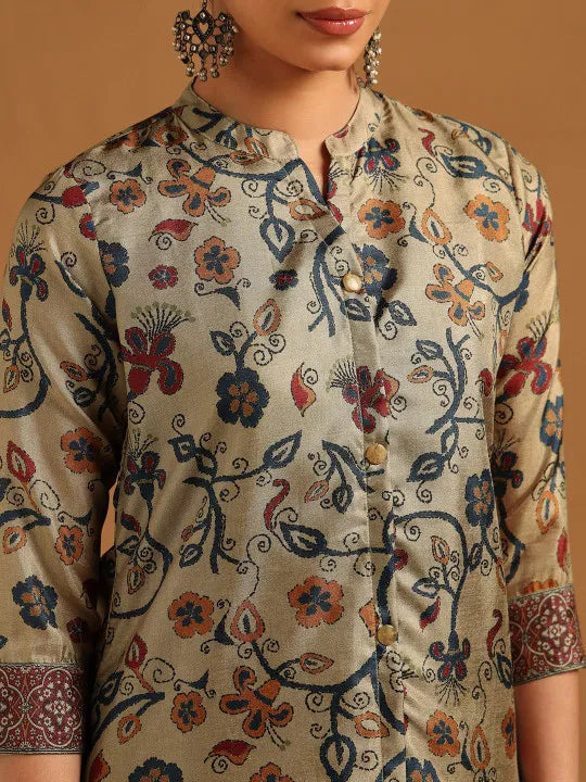 Mandarin Collar Printed Ethnic Tunic
