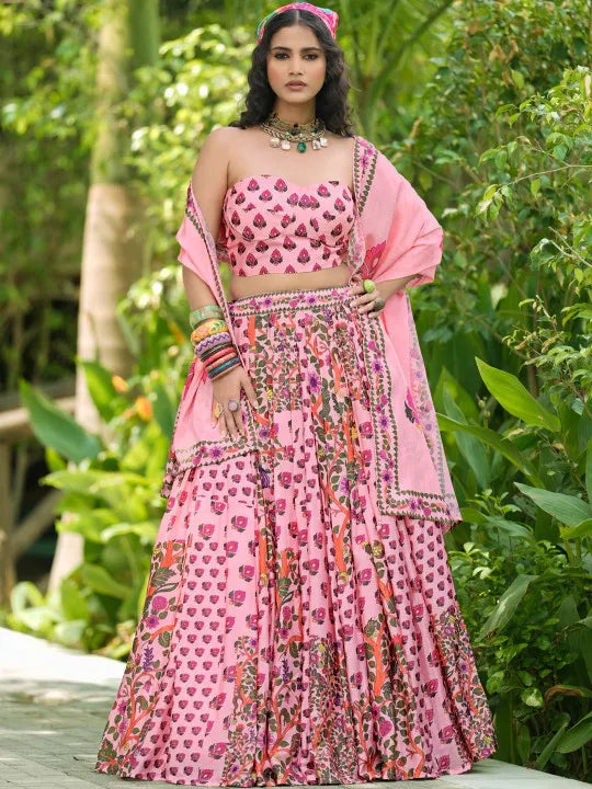 Baby Pink Printed Ready to Wear Lehenga & Blouse With Dupatta