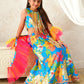 Girls Multi Ethnic Floral Print Satin Circular Lehenga & Choli With Dupatta