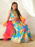 Girls Multi Ethnic Floral Print Satin Circular Lehenga & Choli With Dupatta