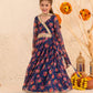 Girls Navy-Blue Ethnic Floral Print Georgette Circular Lehenga & Choli With Dupatta