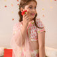 Girls Off white & Pink foil Printed Cotton Flared Lehenga & Blouse with dupatta