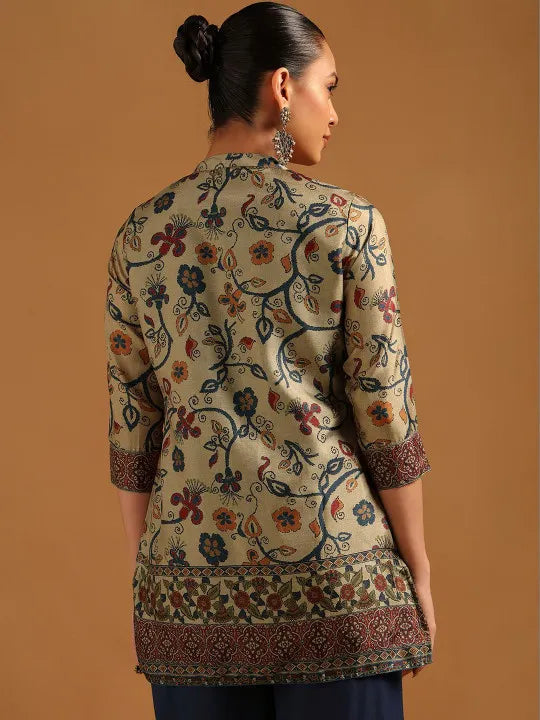 Mandarin Collar Printed Ethnic Tunic