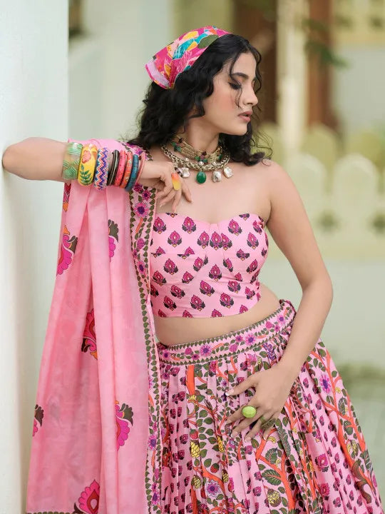 Baby Pink Printed Ready to Wear Lehenga & Blouse With Dupatta