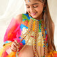 Girls Multi Ethnic Floral Print Satin Circular Lehenga & Choli With Dupatta