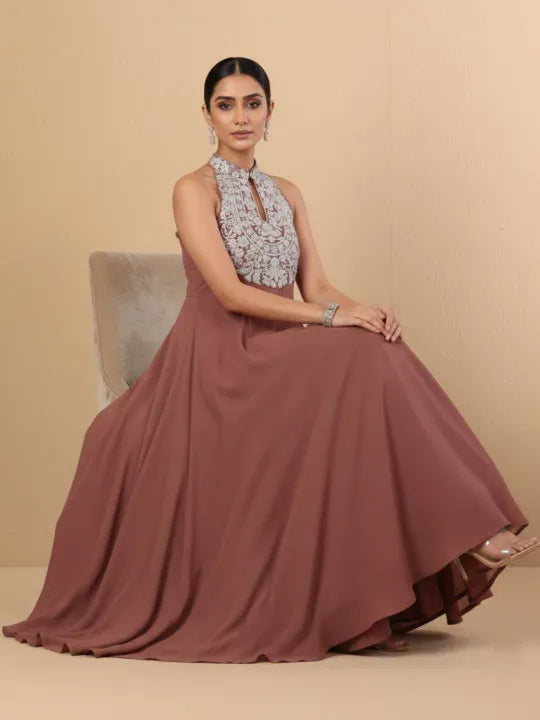 Women Ethnic Motifs Embroidered Panelled Silk Georgette Kurta with Palazzos