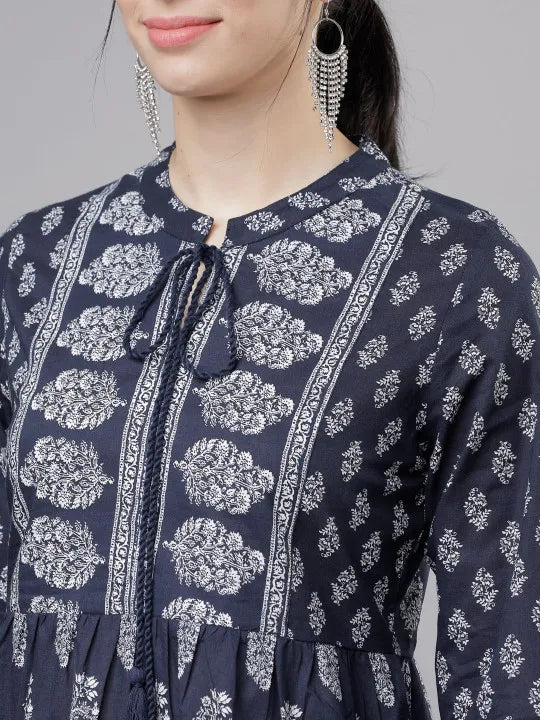 Women Navy Blue & White Printed Tunic