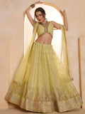 Pastel Sequins Net Embroidered Wedding Wear Lehenga Choli With Dupatta