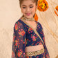 Girls Navy-Blue Ethnic Floral Print Georgette Circular Lehenga & Choli With Dupatta