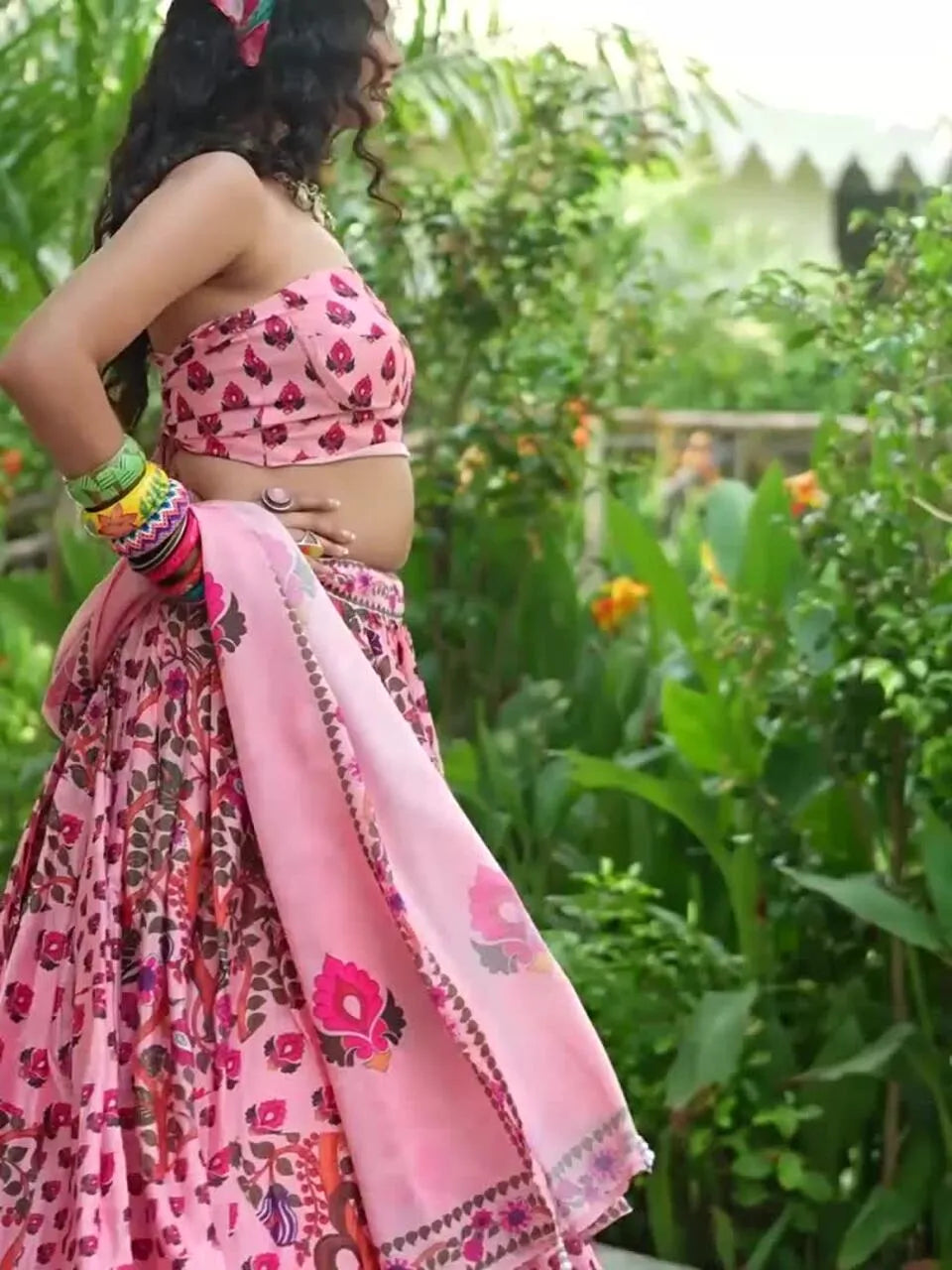 Baby Pink Printed Ready to Wear Lehenga & Blouse With Dupatta