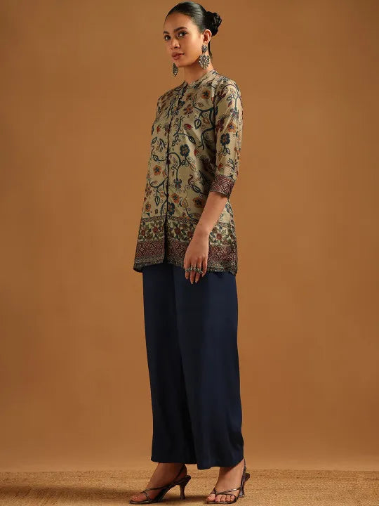 Mandarin Collar Printed Ethnic Tunic