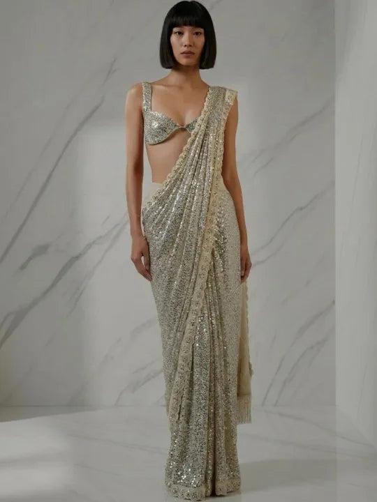 Ready To Wear Premium Luxe Sequin Infused Saree with Designer Unstitched Blouse
