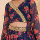 Girls Navy-Blue Ethnic Floral Print Georgette Circular Lehenga & Choli With Dupatta
