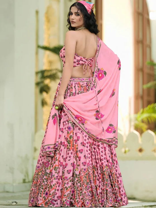 Baby Pink Printed Ready to Wear Lehenga & Blouse With Dupatta