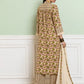 Women Off White & Green Floral Kurta With Pencil Pants & Dupatta