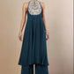 Women Ethnic Motifs Embroidered Panelled Silk Georgette Kurta with Palazzos