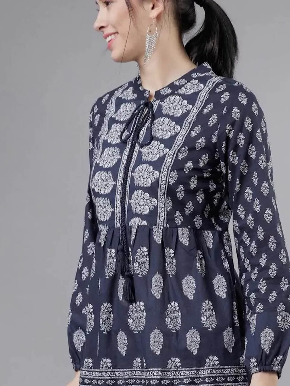 Women Navy Blue & White Printed Tunic