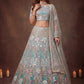 Sparkling Embroidered Net Marriage Wear Lehenga Choli - Pista Green & Lavender