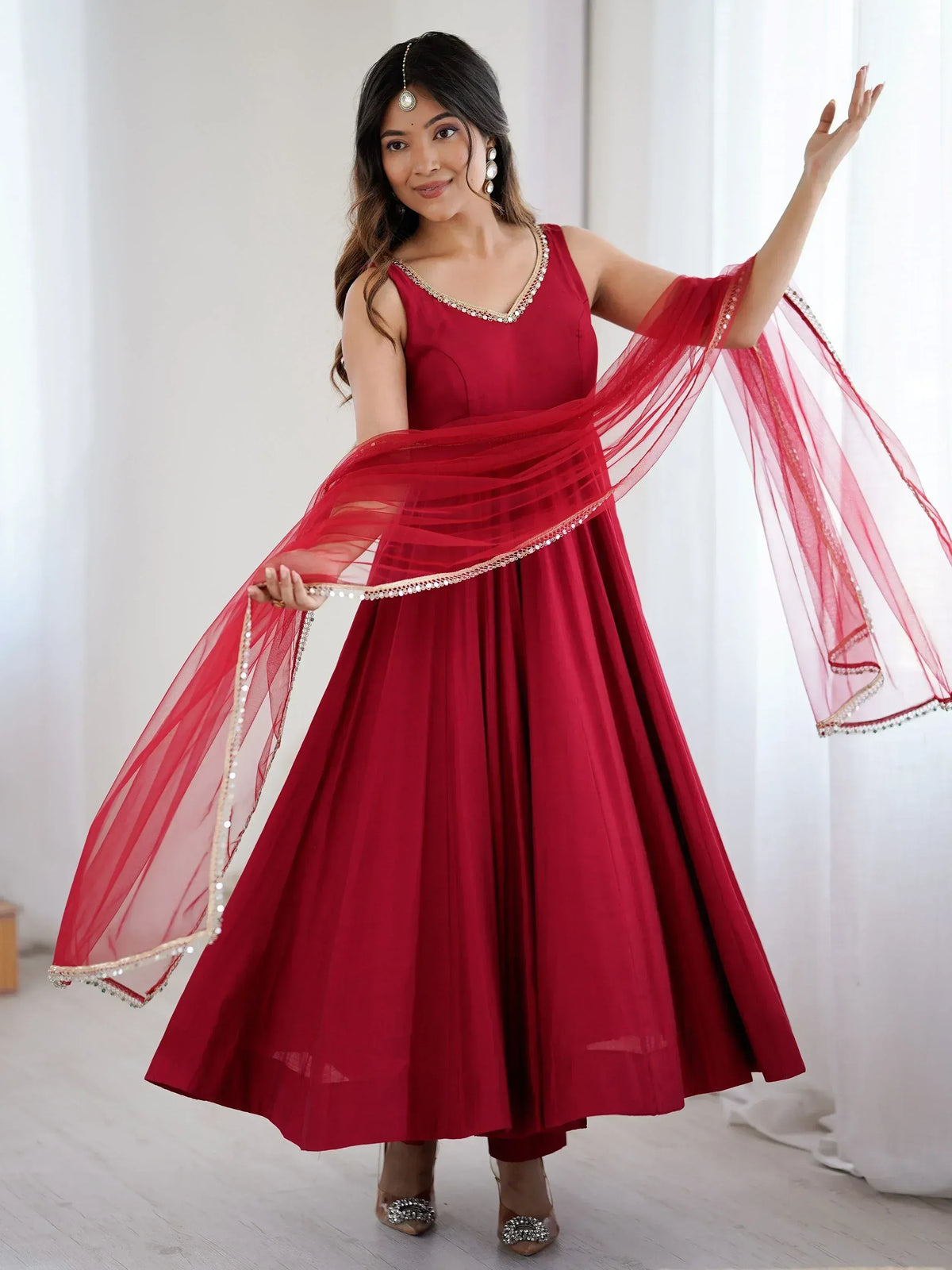 Chanderi Silk Lace Work Festive Wear Anarkali Suit