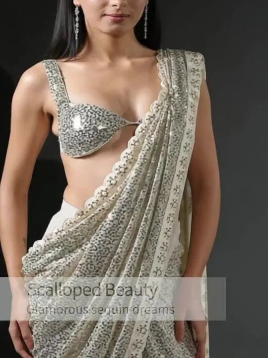 Ready To Wear Premium Luxe Sequin Infused Saree with Designer Unstitched Blouse