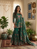 Women Ethnic Motifs Printed Silk Crepe Kurta with Sharara & With Dupatta