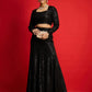 Women Metallic Shine Sequins Crop Top With Fish Cut Skirt