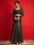 Women Metallic Shine Sequins Crop Top With Fish Cut Skirt