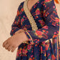 Girls Navy-Blue Ethnic Floral Print Georgette Circular Lehenga & Choli With Dupatta