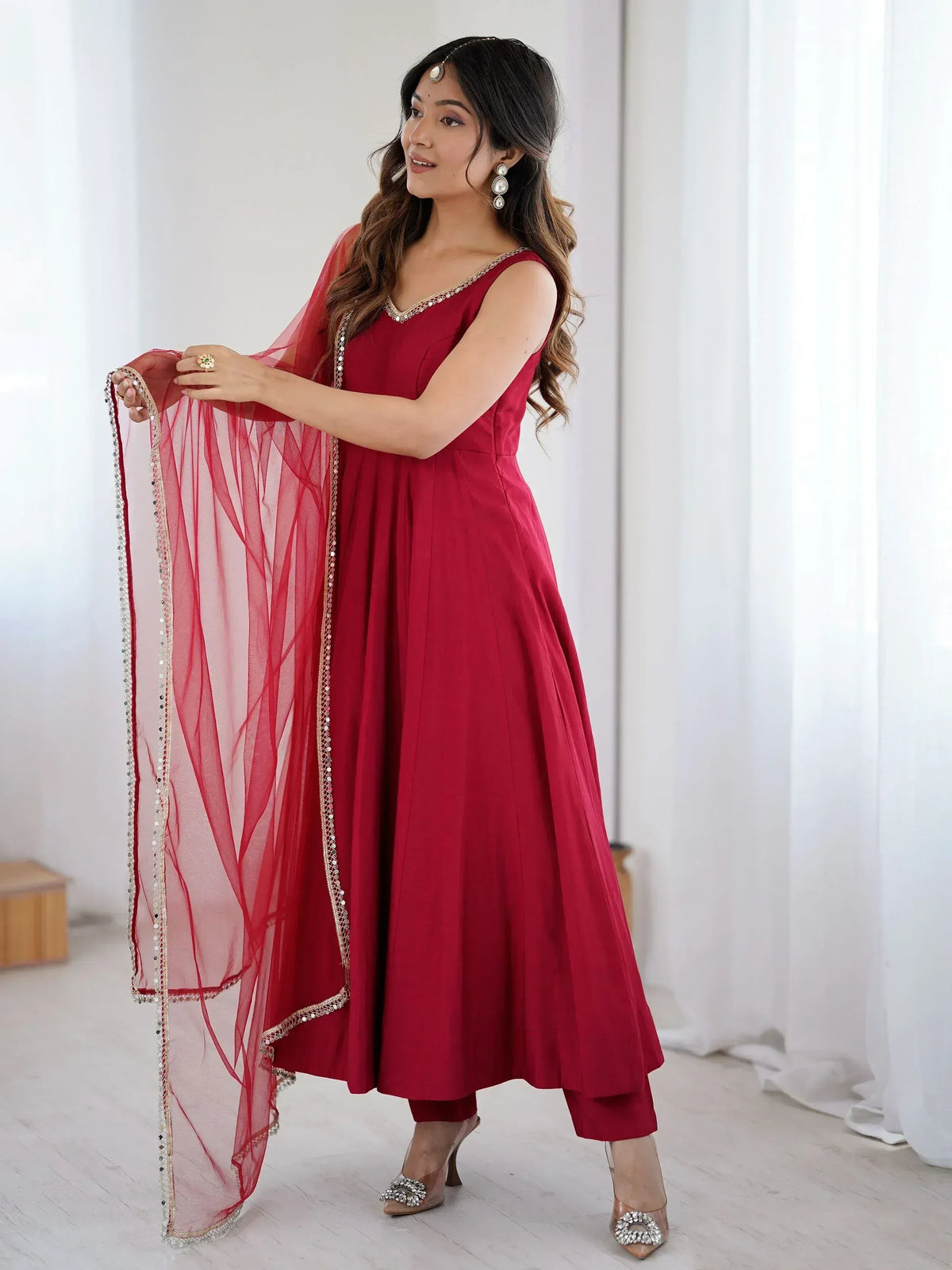 Chanderi Silk Lace Work Festive Wear Anarkali Suit