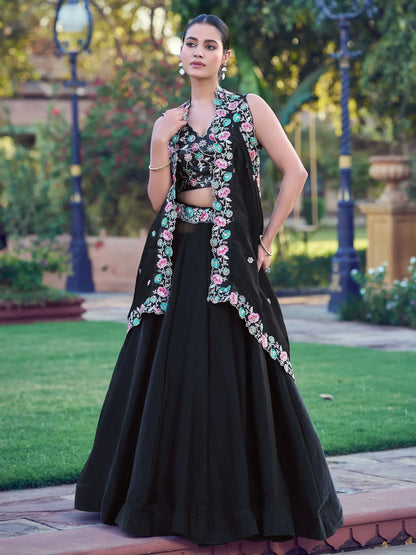 Graceful Black Embroidered Organza Party Wear Lehenga Choli