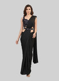 Embellished Solid Plain Pre Draped Saree Lycra Saree Black