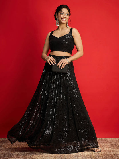 Women Sequins Sleeveless Crop Top With Anarkali Skirt