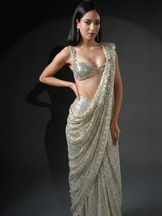 Ready To Wear Premium Luxe Sequin Infused Saree with Designer Unstitched Blouse