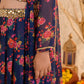 Girls Navy-Blue Ethnic Floral Print Georgette Circular Lehenga & Choli With Dupatta