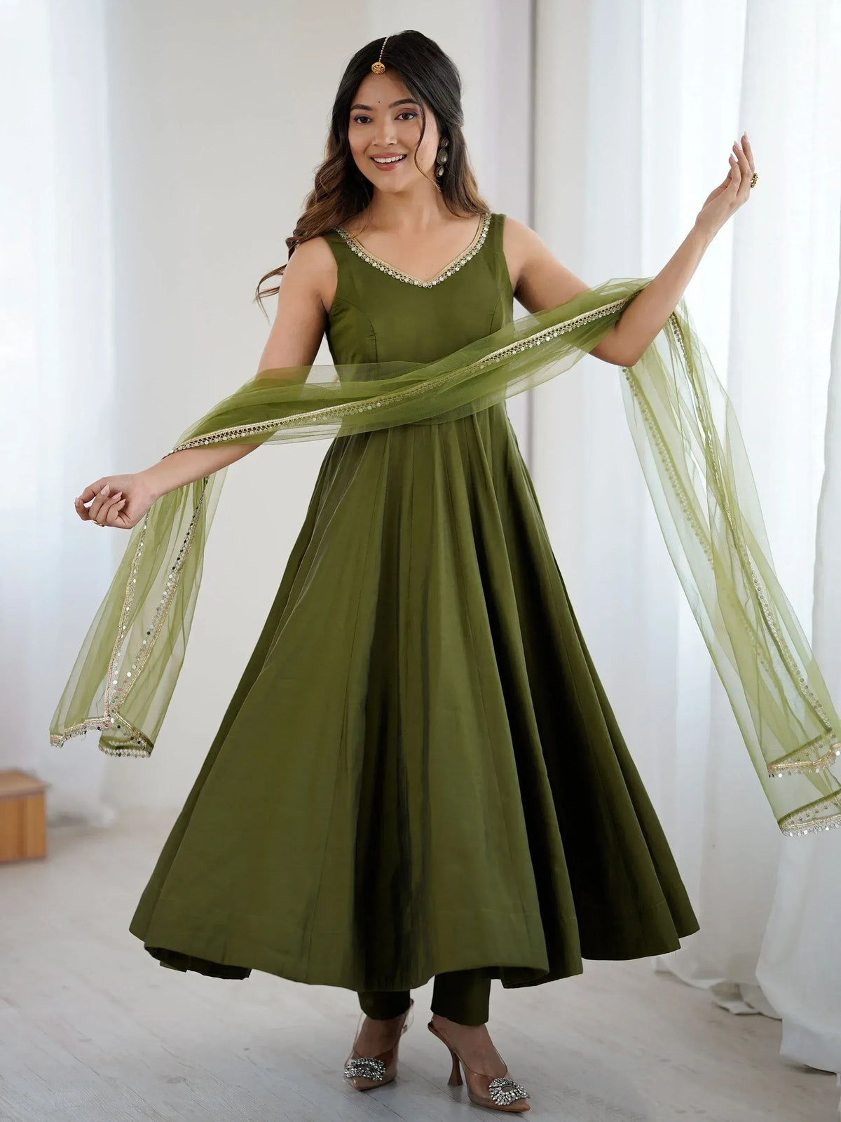 Chanderi Silk Lace Work Festive Wear Anarkali Suit