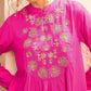 Floral Embroidered Pleated Sequined A-Line Fusion Kurti with Dhoti Pant