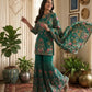 Women Ethnic Motifs Printed Silk Crepe Kurta with Sharara & With Dupatta