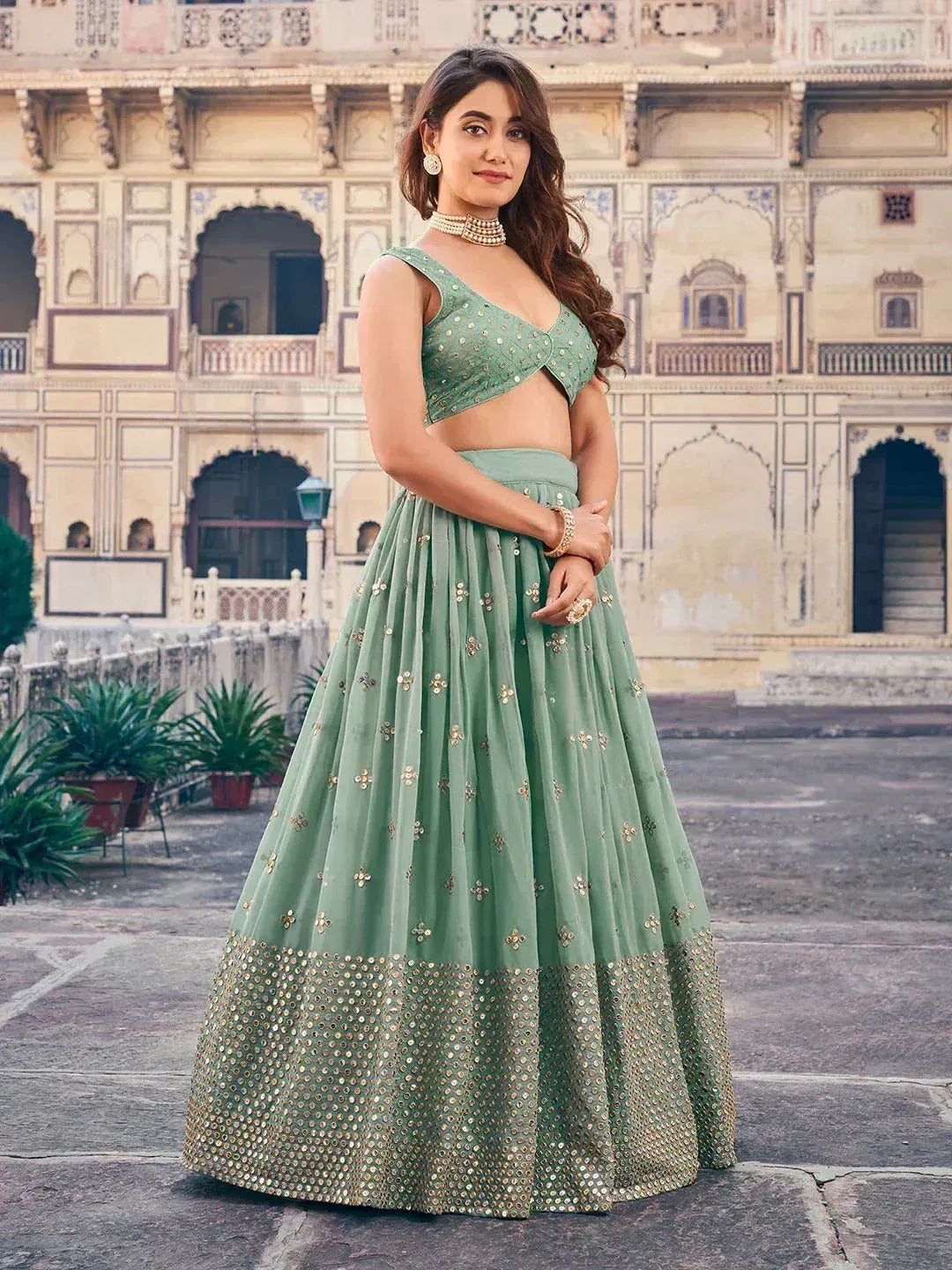 Stunning Georgette Sequins Embroidered Ethnic Event Lehenga Choli